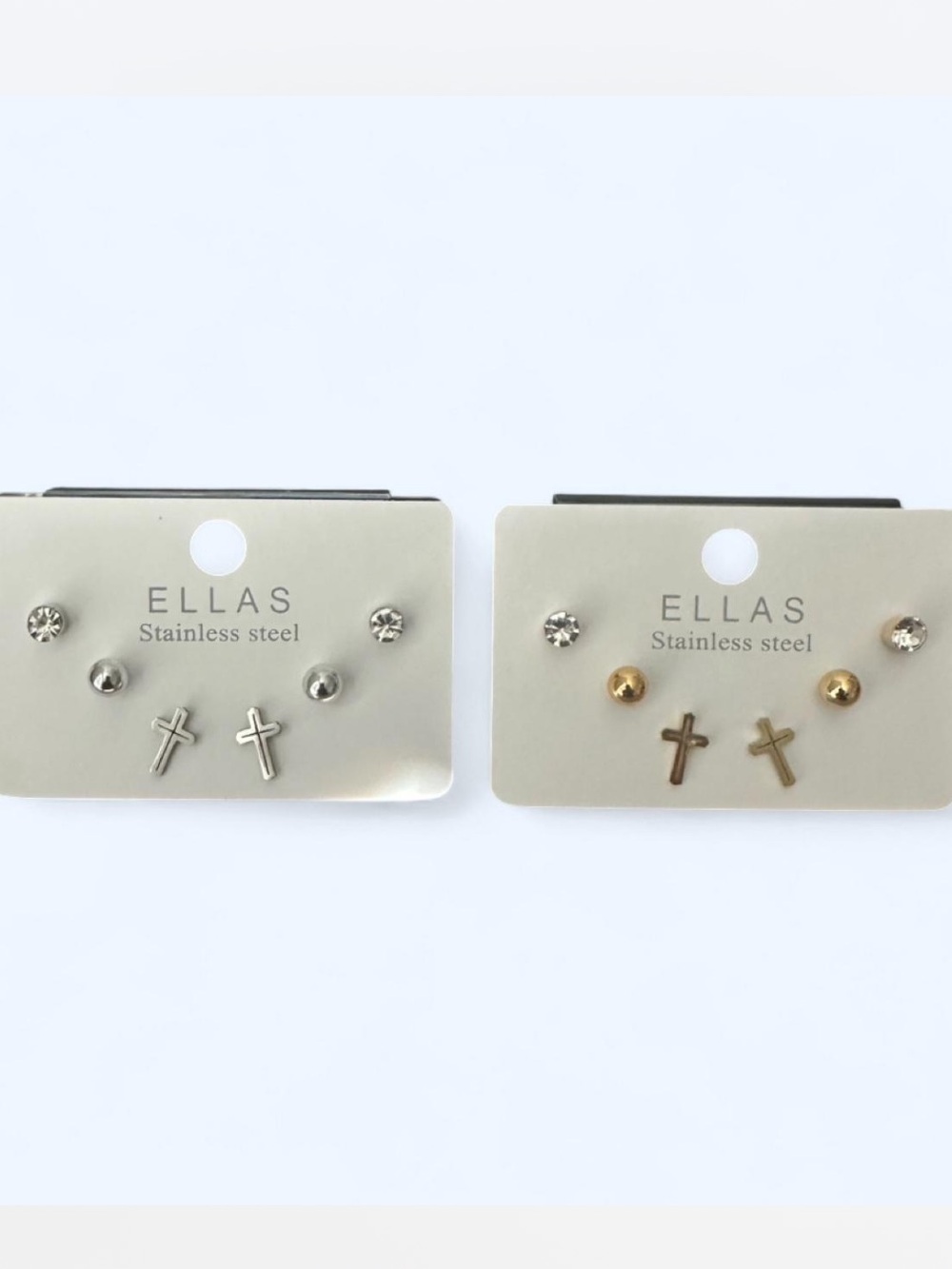 Ella Cross & Stud Earring Trio Set - Silver or Gold tone